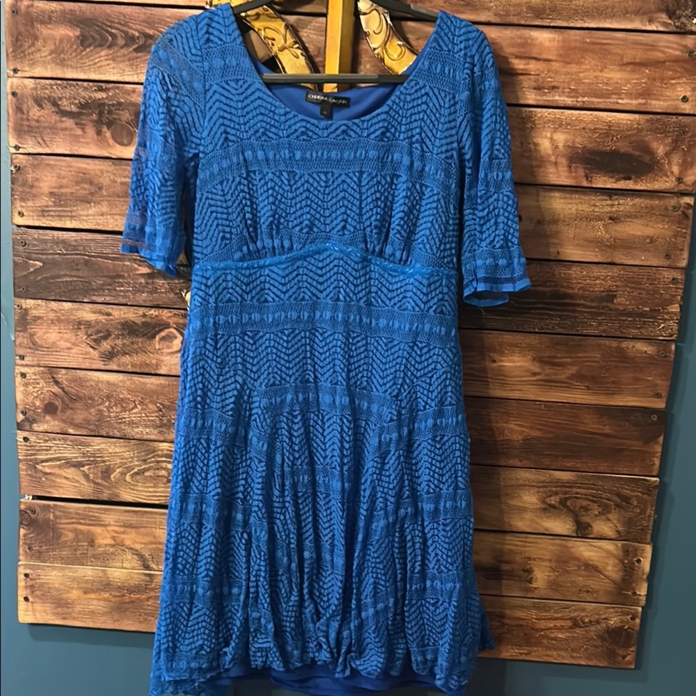 Chris McLaughlin Blue Textured Short Sleeve Dress